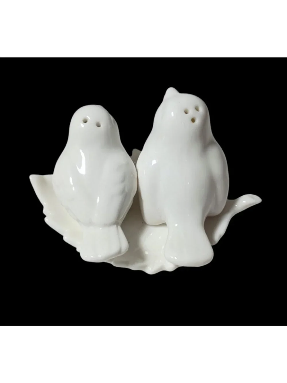 Vintage Bird on Leaf Salt and Pepper Shakers Porcelain White Cottage